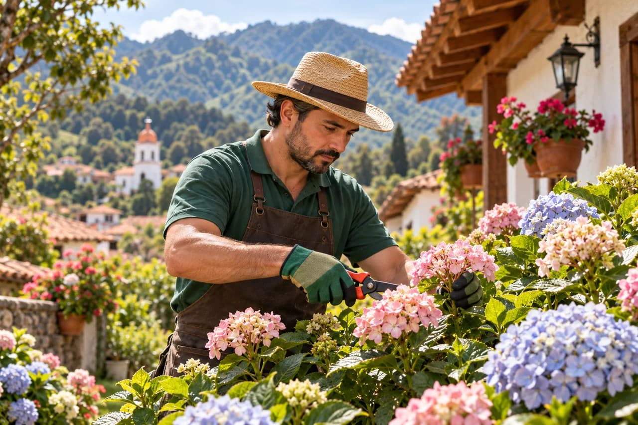 Jardinero cuidando flores